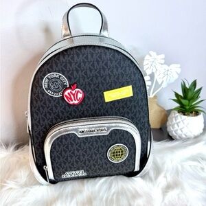 Michael Kors Jaycee Black and Silver Backpack NWT